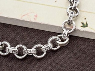 Karen Hill Tribe Silver Cross Imprint Opened Link Chain 6mm.,