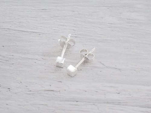 1 pair of 925 Sterling Silver Tiny Cube Stud Earrings 3mm, minimalist earrings