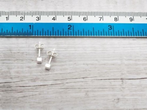 1 pair of 925 Sterling Silver Tiny Cube Stud Earrings 3mm, minimalist earrings