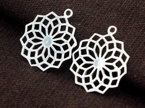 2 of 925 Sterling Silver Filigree Flower Pendants 19 mm. Polish Finished