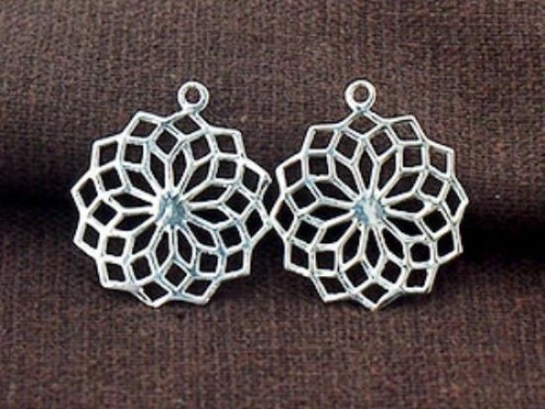 2 of 925 Sterling Silver Filigree Flower Pendants 19 mm. Polish Finished