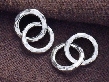 Karen Hill Tribe Silver Double Hammered Circle Rings Charms 12 mm.