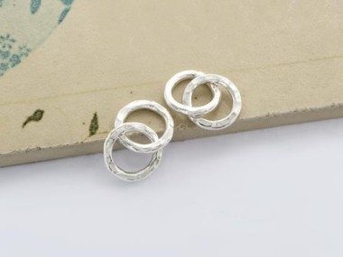 Karen Hill Tribe Silver Double Hammered Circle Rings Charms 12 mm.