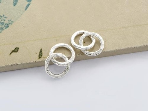 2 sets of Karen Hill Tribe Silver Double Hammered Circle Rings Charms 12 mm.