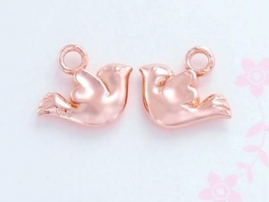 2 of 925 Sterling Silver Rose Gold Vermeil Style Bird Charms 7x11 mm.