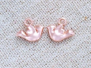 925 Sterling Silver Rose Gold Vermeil Style Bird Charms 7x11 mm.