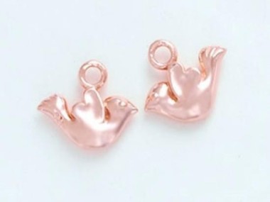 925 Sterling Silver Rose Gold Vermeil Style Bird Charms 7x11 mm.