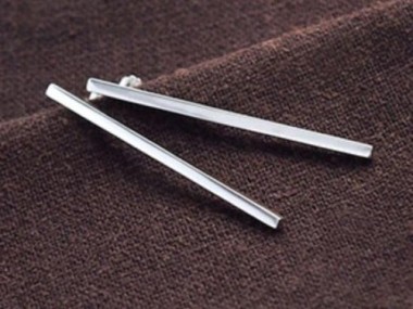 925 Sterling Silver Rectangle Stick Stud Earrings 2x40mm.,