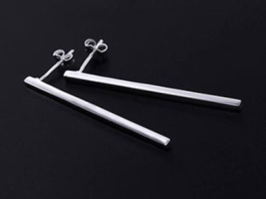 925 Sterling Silver Rectangle Stick Stud Earrings 2x40mm.,