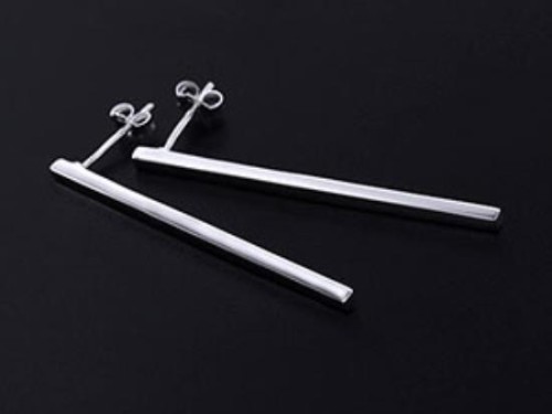 1 pair of 925 Sterling Silver Rectangle Stick Stud Earrings 2x40mm., Polish finish.