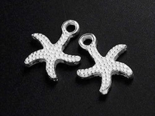 4 of 925 Sterling Silver Starfish Charms 9mm.