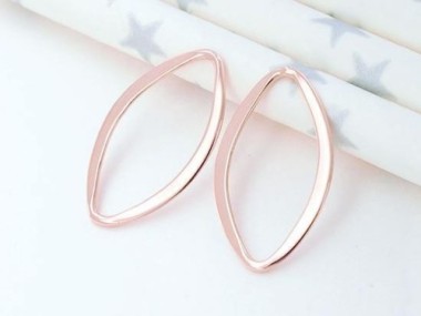 925 Sterling Silver Rose Gold Vermeil Style Flat Marquise Links, Connectors 12x20 mm.