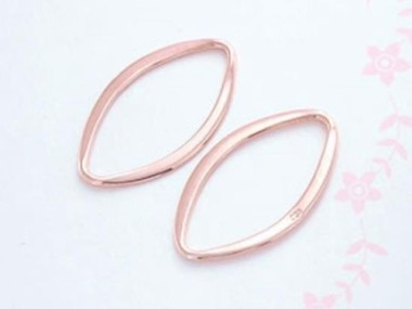 925 Sterling Silver Rose Gold Vermeil Style Flat Marquise Links, Connectors 12x20 mm.