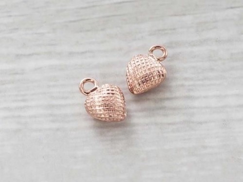 4 of 925 Sterling Silver Rose Gold Vermeil Style Heart Charms 7mm.