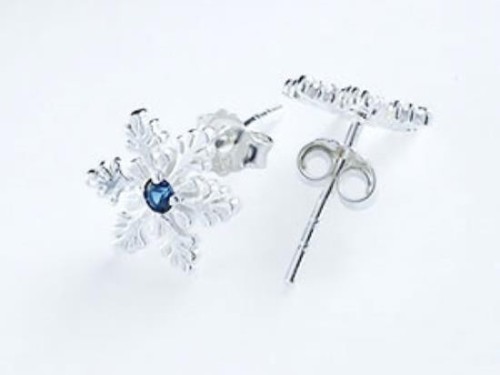 1 pair of 925 Sterling Silver Snowflake Stud Earrings, with Lab grown Sapphire .