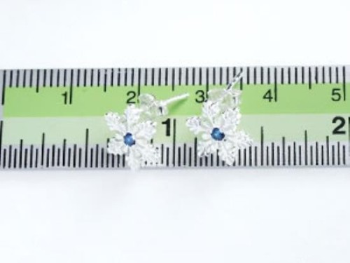 1 pair of 925 Sterling Silver Snowflake Stud Earrings, with Lab grown Sapphire .