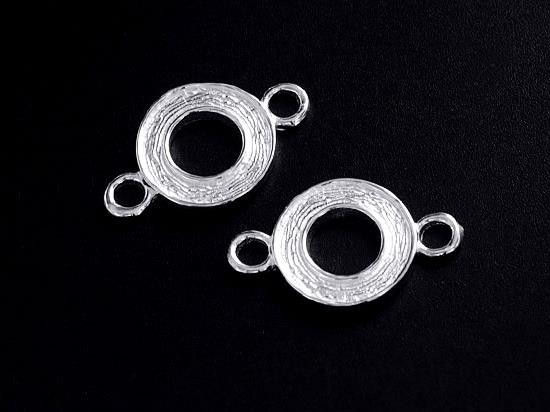 2 of 925 Sterling Silver Textured Circle Links , Connectors 9.5 mm.