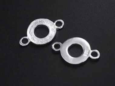 925 Sterling Silver Textured Circle Links , Connectors 9.5 mm.