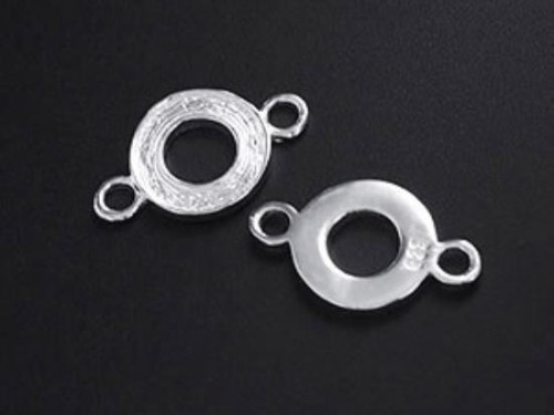 2 of 925 Sterling Silver Textured Circle Links , Connectors 9.5 mm.