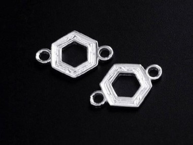 2 of 925 Sterling Silver Textured Hexagon Links , Connectors 10 mm.