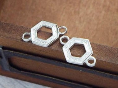 925 Sterling Silver Textured Hexagon Links , Connectors 10 mm.