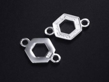 925 Sterling Silver Textured Hexagon Links , Connectors 10 mm.