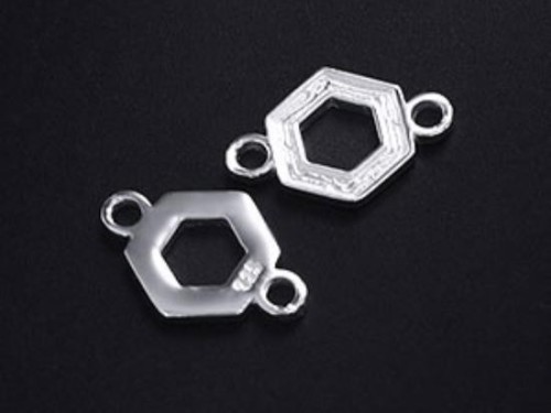 2 of 925 Sterling Silver Textured Hexagon Links , Connectors 10 mm.