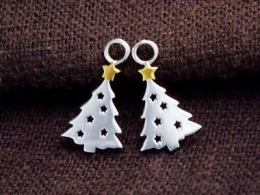 2 of 925 Sterling Silver Christmas Tree Charms 8x11mm. , tiny charms