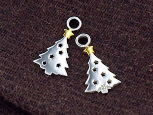 2 of 925 Sterling Silver Christmas Tree Charms 8x11mm. , tiny charms