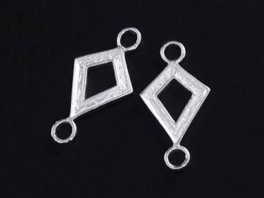 925 Sterling Silver Textured Diamond shaped Links , Connectors 8x11mm.