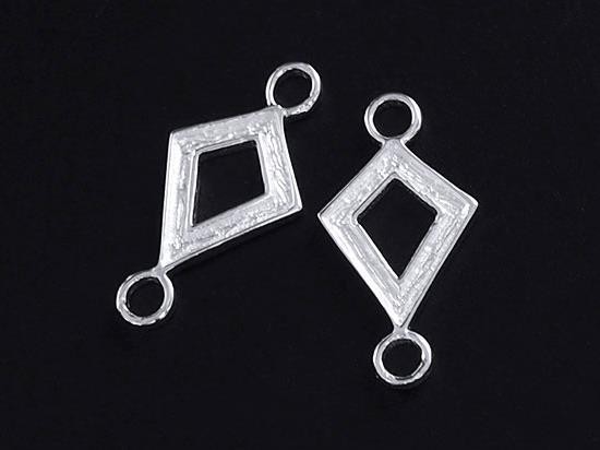 2 of 925 Sterling Silver Textured Diamond shaped Links , Connectors 8x11mm.