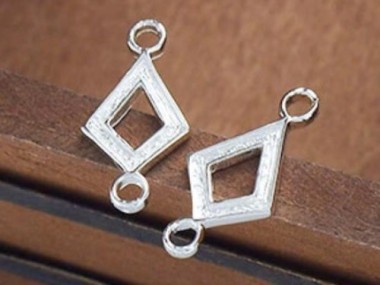 925 Sterling Silver Textured Diamond shaped Links , Connectors 8x11mm.