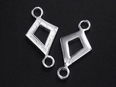 925 Sterling Silver Textured Diamond shaped Links , Connectors 8x11mm.