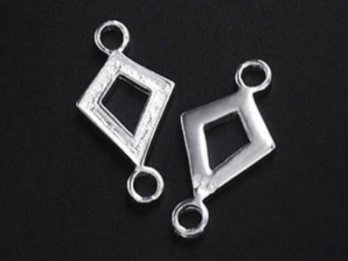 2 of 925 Sterling Silver Textured Diamond shaped Links , Connectors 8x11mm.