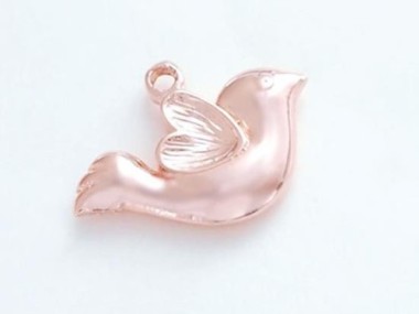 925 Sterling Silver Rose Gold Vermeil Style Bird Charm 10x16.5 mm.