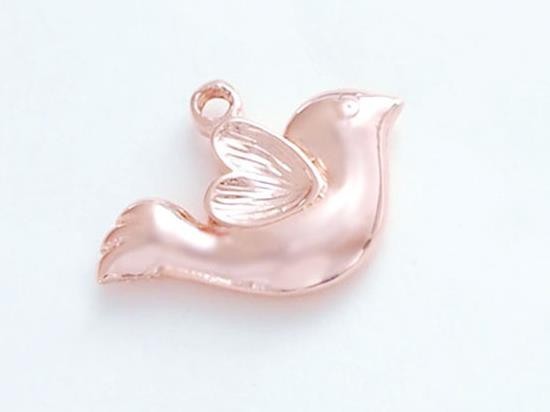 1 of 925 Sterling Silver Rose Gold Vermeil Style Bird Charm 10x16.5 mm.