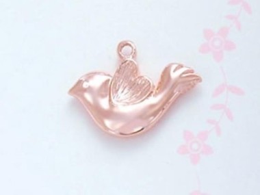 925 Sterling Silver Rose Gold Vermeil Style Bird Charm 10x16.5 mm.