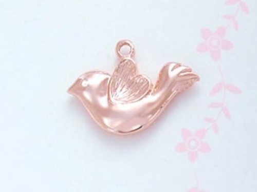 1 of 925 Sterling Silver Rose Gold Vermeil Style Bird Charm 10x16.5 mm.