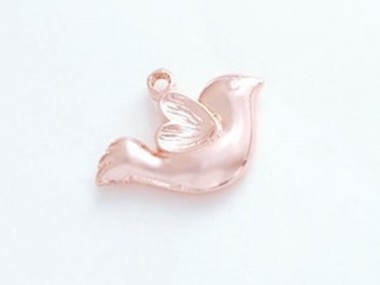 925 Sterling Silver Rose Gold Vermeil Style Bird Charm 10x16.5 mm.