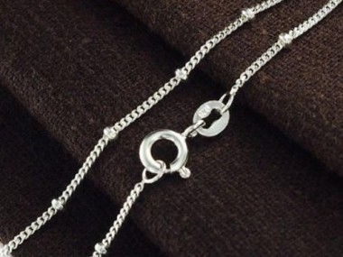 925 Sterling Silver Curb Diamond Cut Bead Chain Necklace