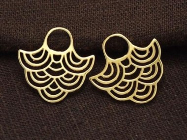 2 of 925 Sterling Silver Gold Vermeil Style Wave Design Charms 19x20 mm.