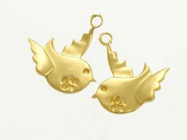 925 Sterling Silver 24k Gold Vermeil Style Bird Charms 14x15 mm.