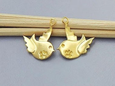 925 Sterling Silver 24k Gold Vermeil Style Bird Charms 14x15 mm.