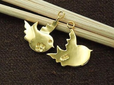 925 Sterling Silver 24k Gold Vermeil Style Bird Charms 14x15 mm.