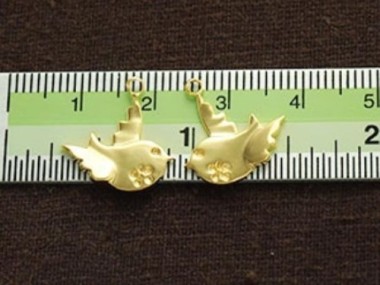 925 Sterling Silver 24k Gold Vermeil Style Bird Charms 14x15 mm.