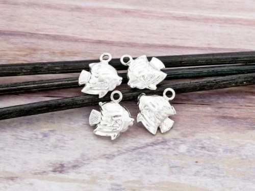 4 of 925 Sterling Silver Fish Charms 9x11 mm.