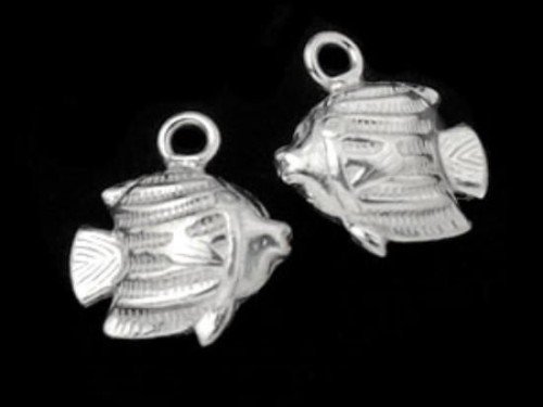 4 of 925 Sterling Silver Fish Charms 9x11 mm.