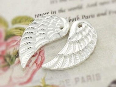 925 Sterling Silver Angel Wing Charms 8x18mm.