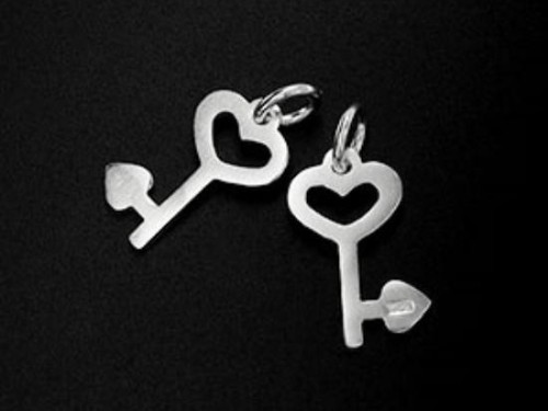 4 of 925 Sterling Silver Heart Key Charms 8x14 mm.