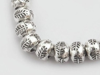 Karen Hill Tribe Silver Leaf Imprint Beads 6 x 4.5 mm.